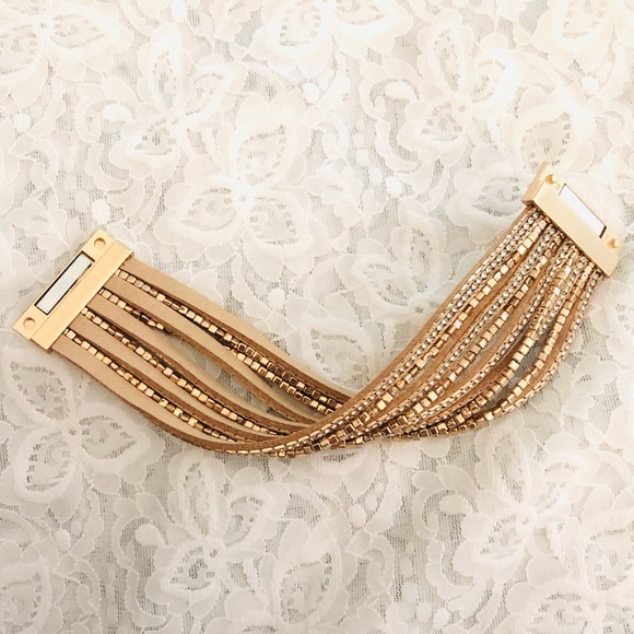 Wrap bracelet gold and crystal magnetic closure 8” - Picture 3 of 4